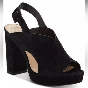 Vince Camuto's Jeangel dress Suede Black Sandals, 8.5